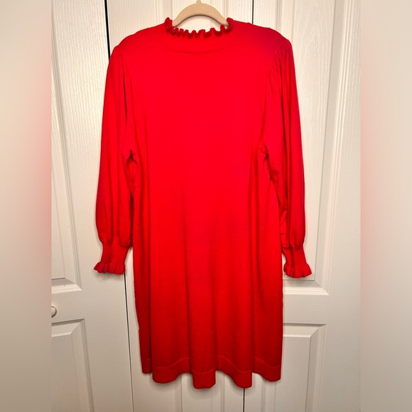 CeCe Womens Long Sleeve Ruffled Puff Sleeves Sweater Dress Luminous Red Size 2X - Picture 3 of 6